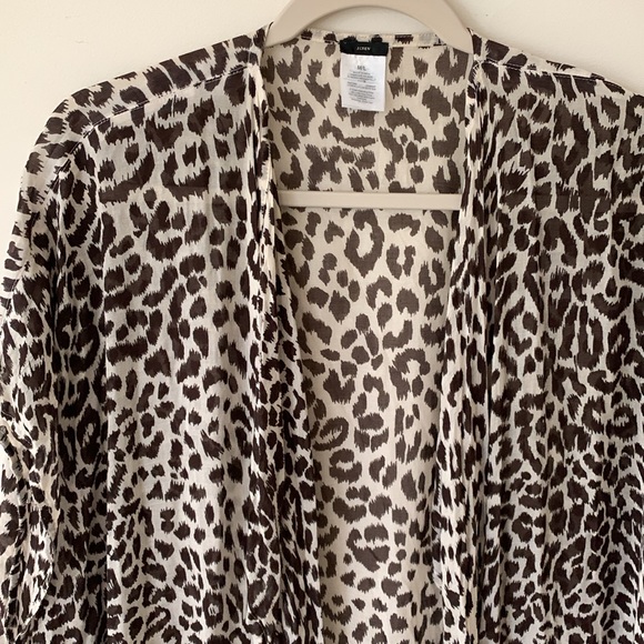 J Crew Leopard open front fringe detail kimono cape cardigan swim coverup SZ M/L - Picture 9 of 14